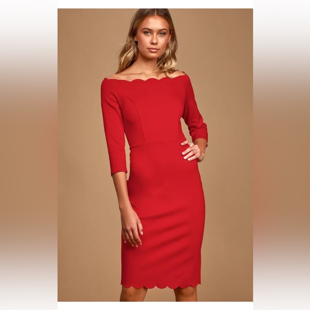 Lulus Money Moves Red Scalloped Bodycon Dress